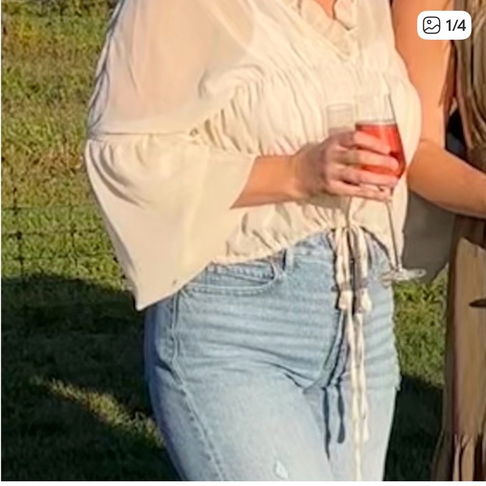 REVOLVE Cream Blouse with Tie Detail